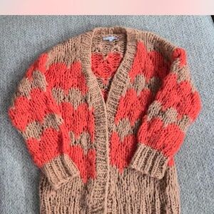Cashmere Project - Chunky Knit Cardigan Sweater - Orange and Tan